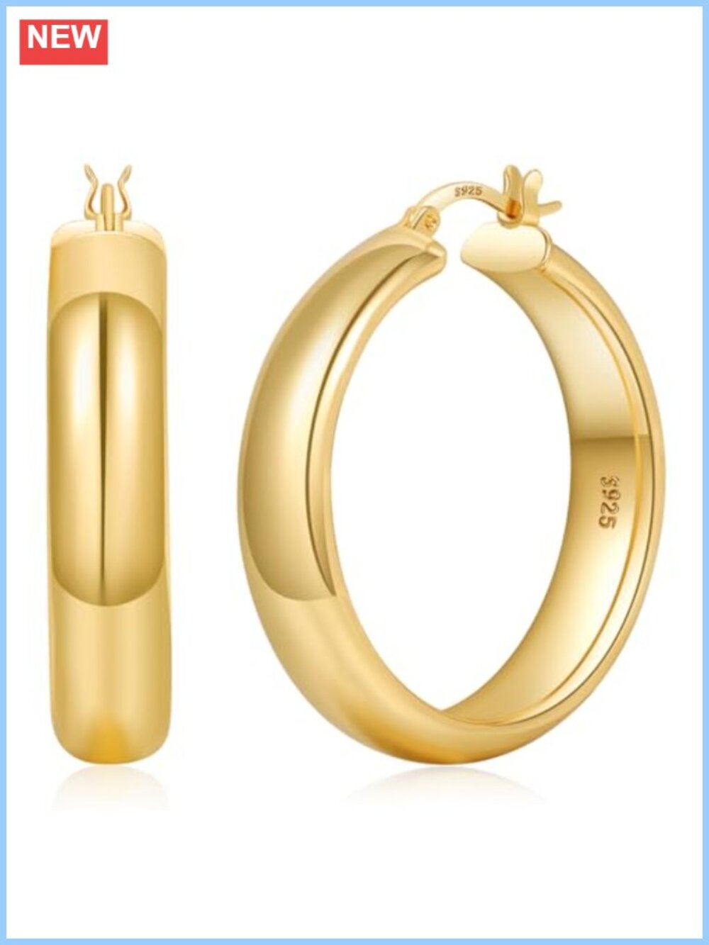 8mm Wide Chunky Gold Hoop Earrings 14K Gold Plated Sterling Silver Lightweight